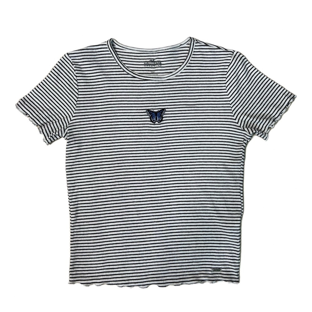 (NWOT) Hollister Must-Have Collection Striped Butterfly Embroidered Baby Tee—XS
